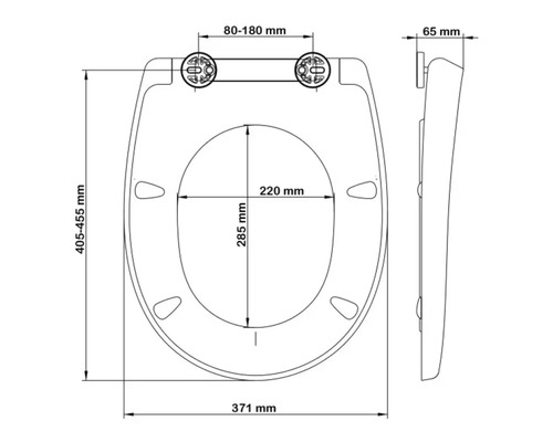 Desen tehnic al unui capac de toaletă cu dimensiuni.