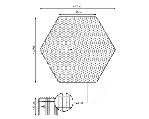 Desen tehnic al unui țarc hexagonal cu dimensiuni