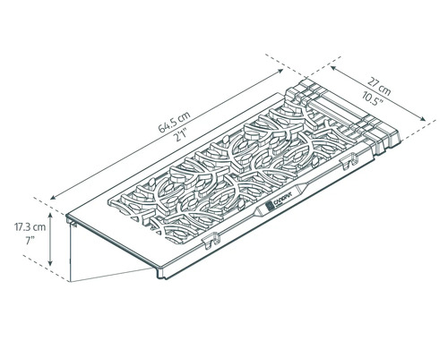 Panou de acoperiș Canopia cu dimensiunile 64,5 cm lungime, 27 cm lățime și 17,3 cm înălțime