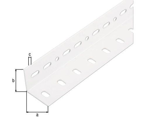 Cornier de montaj perforat cu indicații de dimensiuni a, b și c.