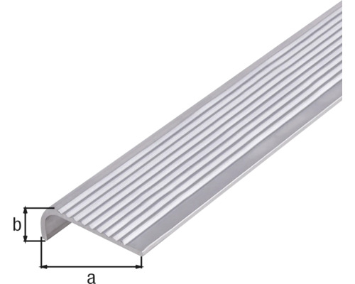 Profil margine scară din aluminiu cu caneluri și specificații de dimensiuni