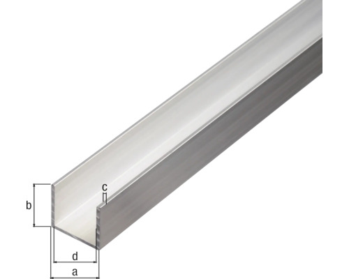 Profil U din aluminiu cu indicații de dimensiune