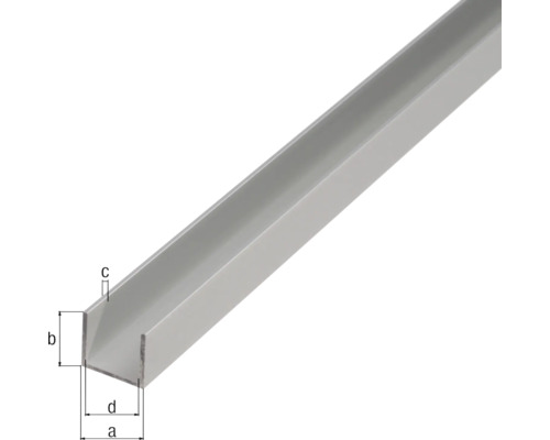 Profil U din metal cu indicații de dimensiune