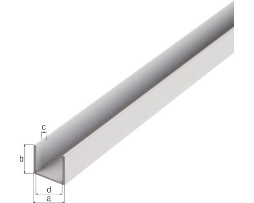 Profil U din aluminiu cu indicații de dimensiuni