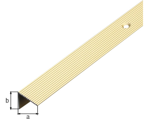 Profil pentru marginea scărilor din metal cu suprafață canelată și orificiu de fixare