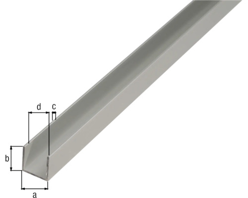 Profil U din metal cu indicații de dimensiuni