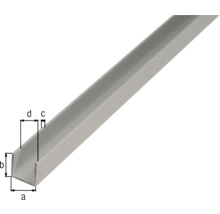 Profil U din aluminiu cu dimensiunile a, b, c și d.