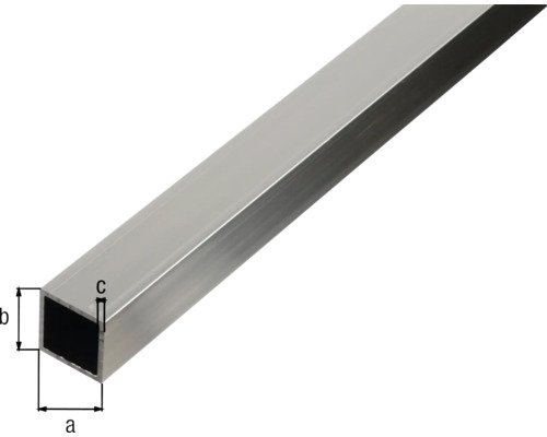 Tub pătrat din aluminiu cu dimensiunile a, b și c.