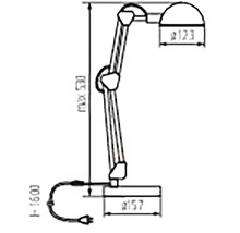 Desen tehnic al unei lămpi de birou cu dimensiuni