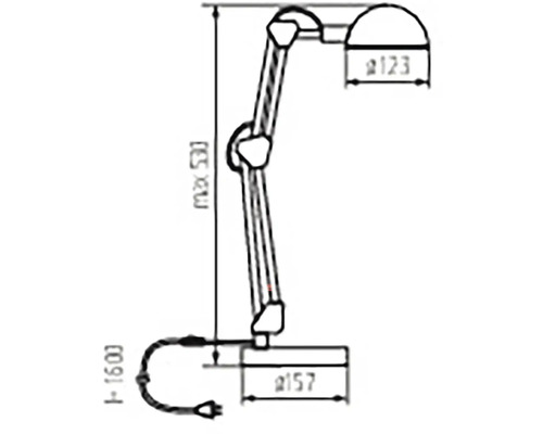 Desen tehnic al unei lămpi de birou cu dimensiuni