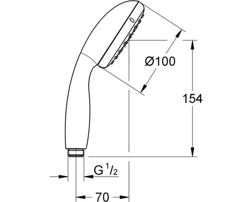 Desen tehnic al unui cap de duș cu dimensiuni