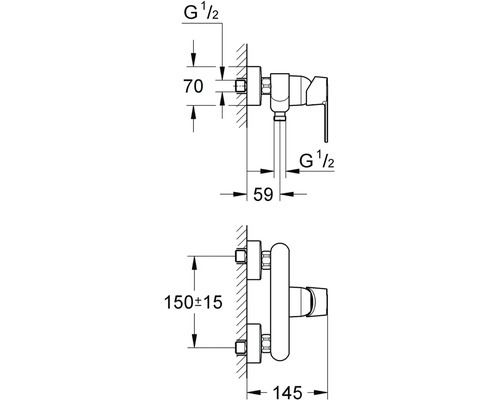 Desen tehnic al unei armături de baie cu dimensiuni