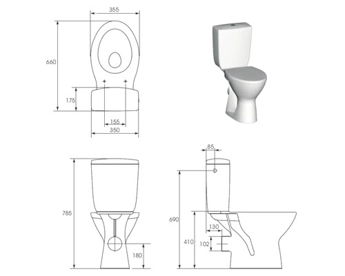 Desen tehnic al unui WC stativ cu dimensiuni