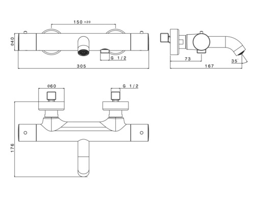 Desen tehnic al unui robinet cu dimensiuni