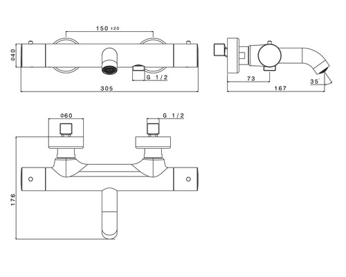 Desen tehnic al unui robinet cu dimensiuni
