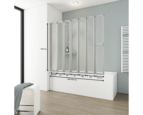 Paravan de cadă cu mai multe elemente și dimensiuni într-o baie