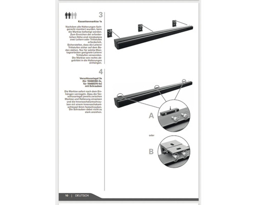 Instrucțiuni pentru atașarea unei copertine casetate cu suporturi și zăvoare de blocare