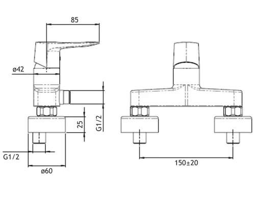 Desen tehnic al unui robinet cu dimensiuni