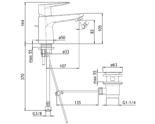 Desen tehnic al unui robinet cu dimensiuni