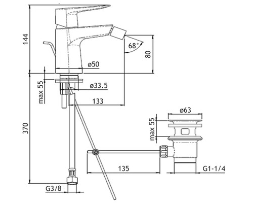 Desen tehnic al unui robinet cu dimensiuni
