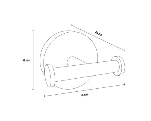 Desen tehnic al unui singur cârlig de perete cu dimensiunile de 52 x 45 x 60 mm.