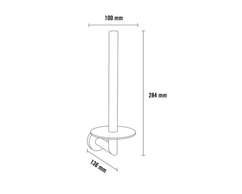 Desen tehnic al unui suport pentru hârtie igienică cu dimensiuni.
