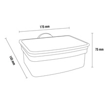 Desen tehnic al unei cutii de depozitare cu dimensiunile de 175 mm lățime, 145 mm lungime și 75 mm înălțime.