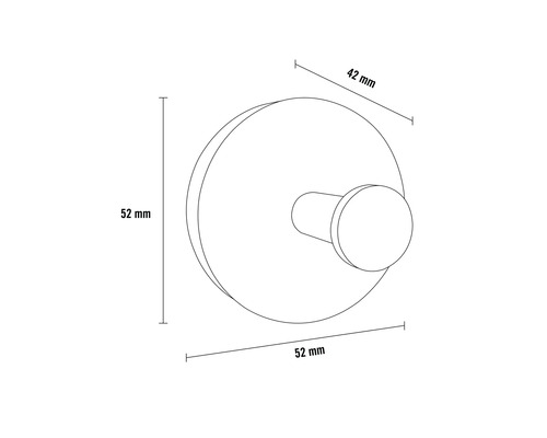 Desen tehnic al unui cârlig de perete cu dimensiunile de 52 mm și 42 mm.