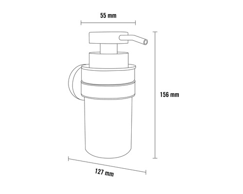 Desen tehnic al unui dozator de săpun cu dimensiuni