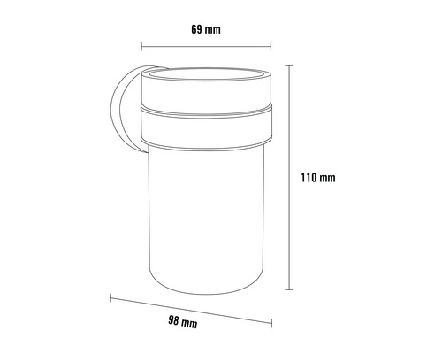 Ilustrație a unui recipient cu dimensiunile de 69 mm x 98 mm x 110 mm