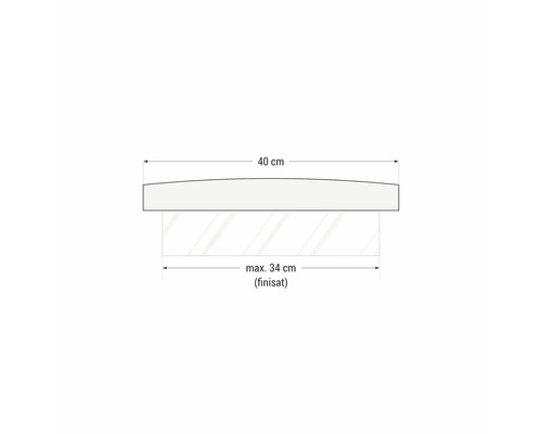 Desen tehnic al unei oglinzi cu o lățime de 40 de centimetri și o lățime maximă a suprafeței oglinzii de 34 de centimetri
