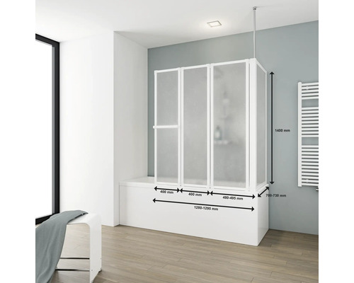 Paravan cadă cu dimensiuni în baie