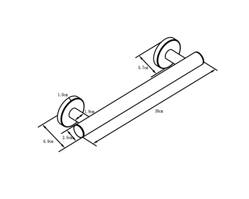 Desen tehnic al unui suport de prosop lung de 30 de centimetri cu cote