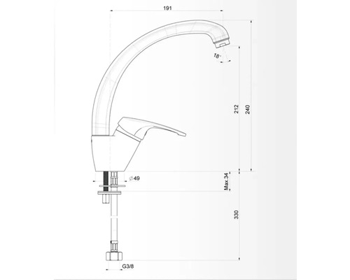 Desen al unei baterii de bucătărie cu dimensiuni