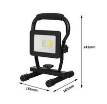 Reflector LED de șantier cu dimensiuni: 242 mm înălțime, 166 mm și 165 mm lățime