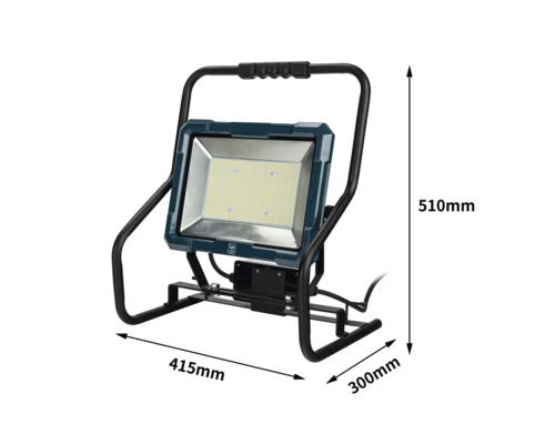 Reflector LED de construcție cu dimensiunile de 510 mm înălțime, 415 mm lățime și 300 mm adâncime.