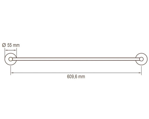 Desen tehnic al unui suport de prosop cu dimensiunile diametru 55 milimetri și lungime 609,6 milimetri.