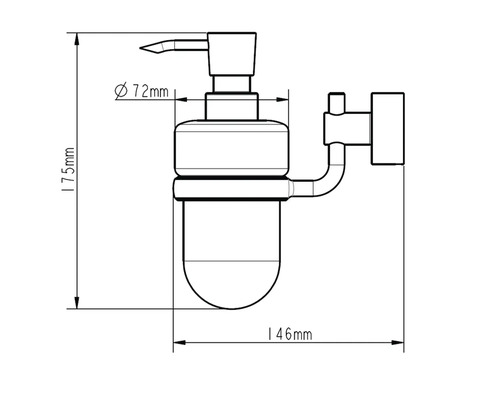 Desen tehnic al unui dispenser de săpun cu dimensiuni