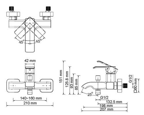 Desen tehnic al unui robinet cu dimensiuni