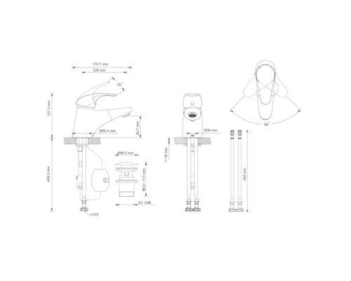 Desen cotat al unei armături cu dimensiunile corespunzătoare.