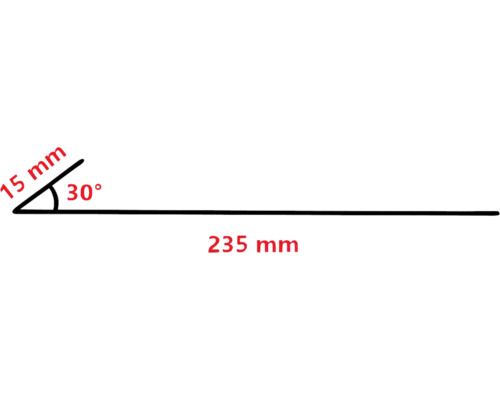 Ilustrație cu un unghi de 30 de grade, lungimea laturilor de 15 mm și 235 mm