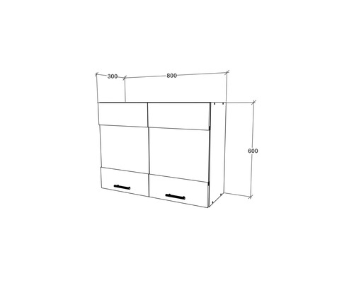 Schiță a unui dulap suspendat cu dimensiunile 800 x 600 x 300 mm