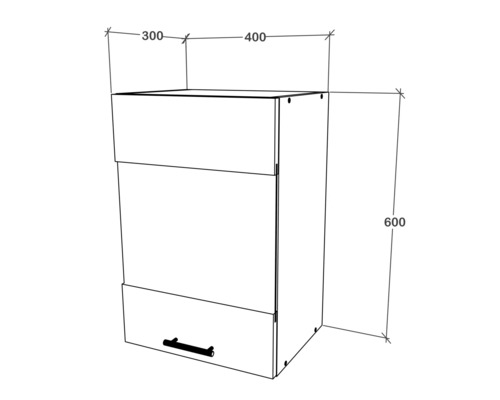 Desen al unui dulap suspendat cu dimensiunile de 300, 400 și 600 milimetri
