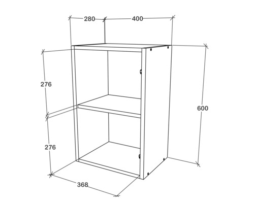 Desen tehnic al unui dulap suspendat cu dimensiuni