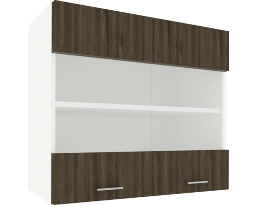 Corp superior bucătărie Karo cu ușă de sticlă 80 cm, 2 uși, alb/stejar bronz