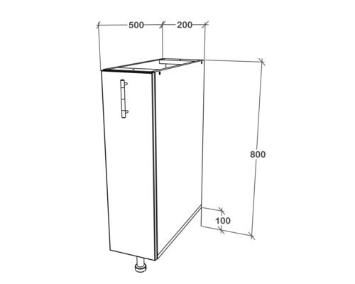 Desen tehnic al unui dulap de bază pentru baie cu dimensiunile 800 x 700 x 100 mm.