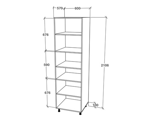 Desen tehnic al unui raft cu dimensiuni.
