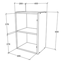 Desen tehnic al unui dulap suspendat cu dimensiunile 600 x 400 x 280 milimetri.