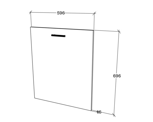 Desen tehnic al unui dulap de baie cu dimensiunile 596 x 696 x 16 mm.