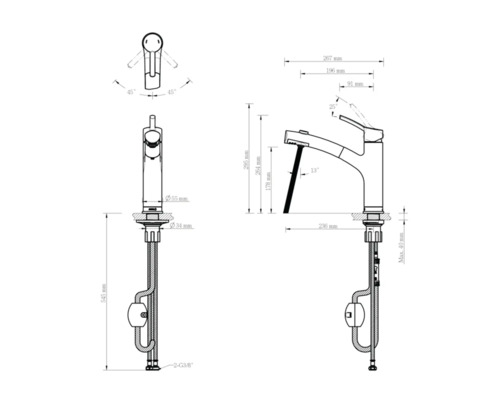 Desen tehnic al unui robinet cu dimensiuni